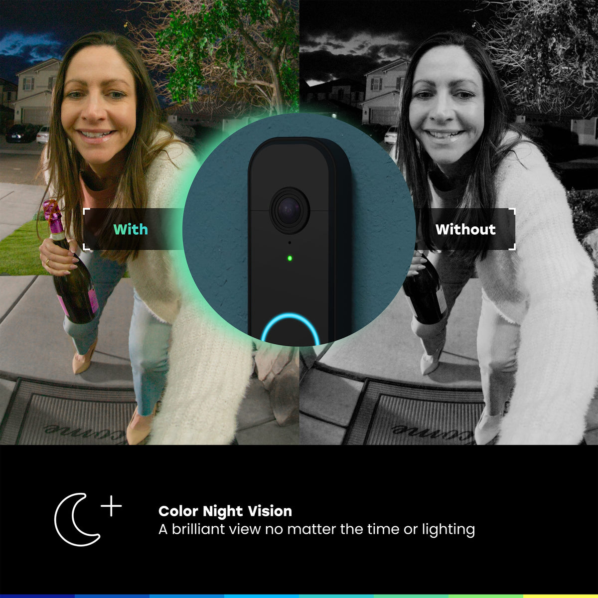 Chamberlain - myQ Video Doorbell | 2K Camera, Battery/Wired, Color Night Vision, Live View with 2-Way Talk, Motion Detection & Alerts - Black