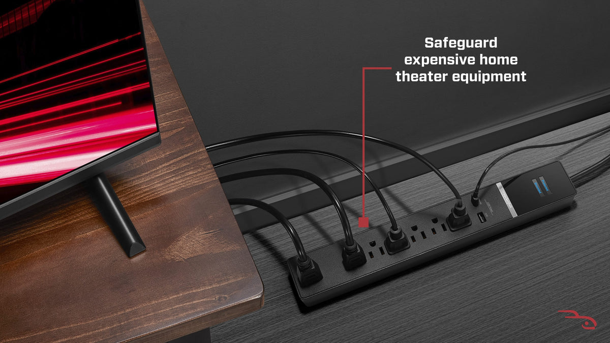 Rocketfish™ - 7-Outlet/1-USB/1-USB-C 2160 Joules Surge Protector Strip - Black