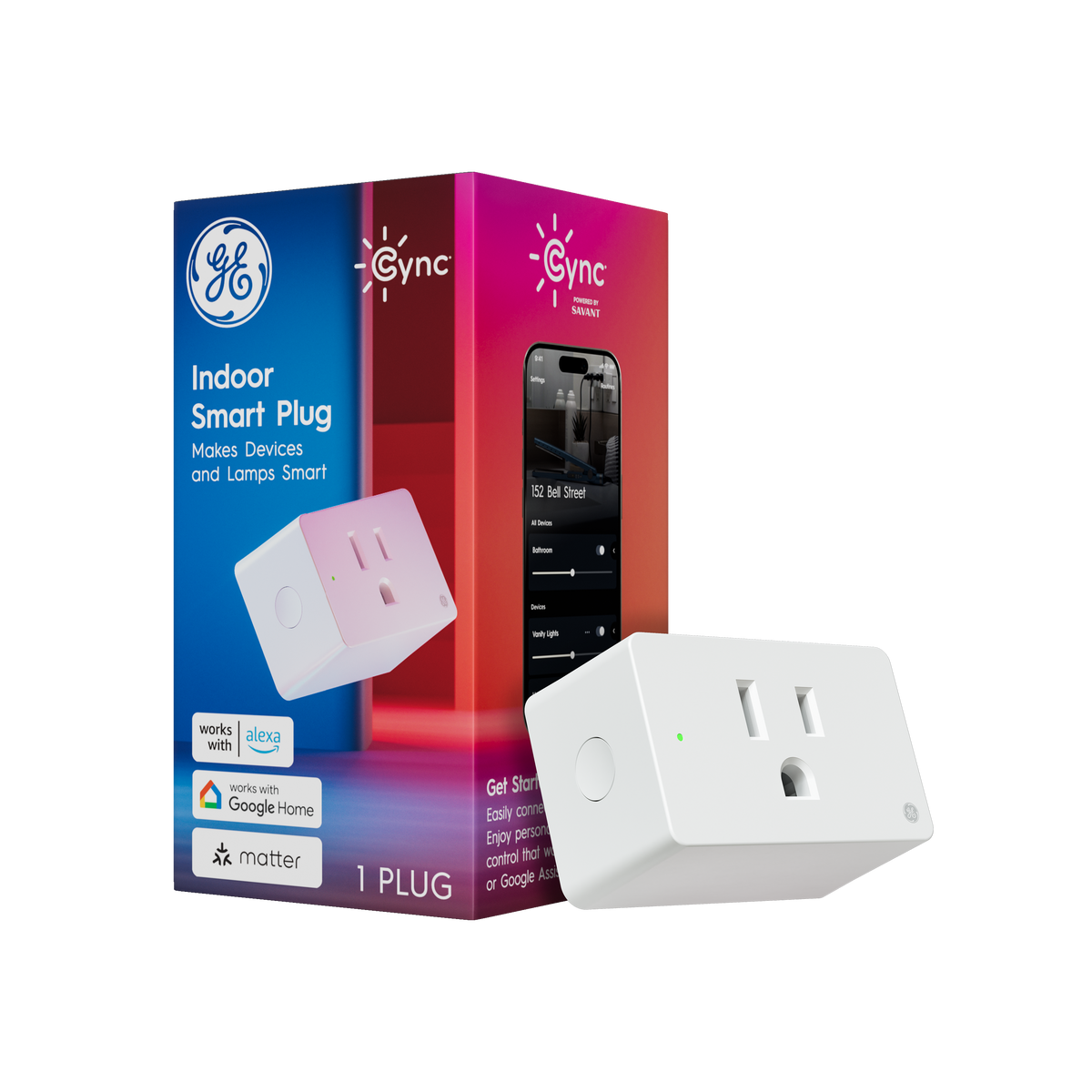 Cync - Indoor Smart Plug, Matter Compatible, Works with Alexa and Google Home - White