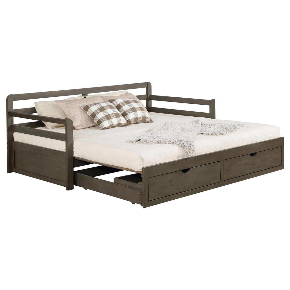 Cama nido doble larga con 2 cajones y nido extensible, cajones de almacenamiento, se adapta a un colchón estándar - Gris