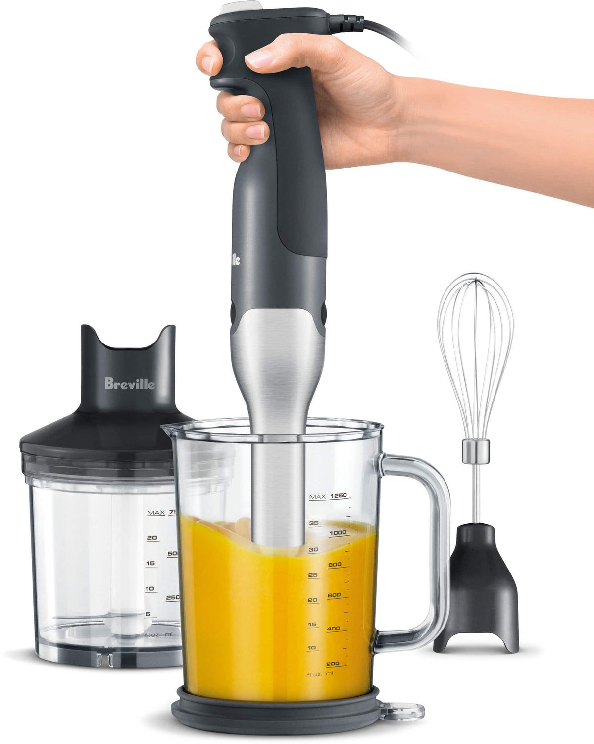 Breville - Control Grip Immersion Blender, 280W with 15 speed settings - Brushed Stainless Steel