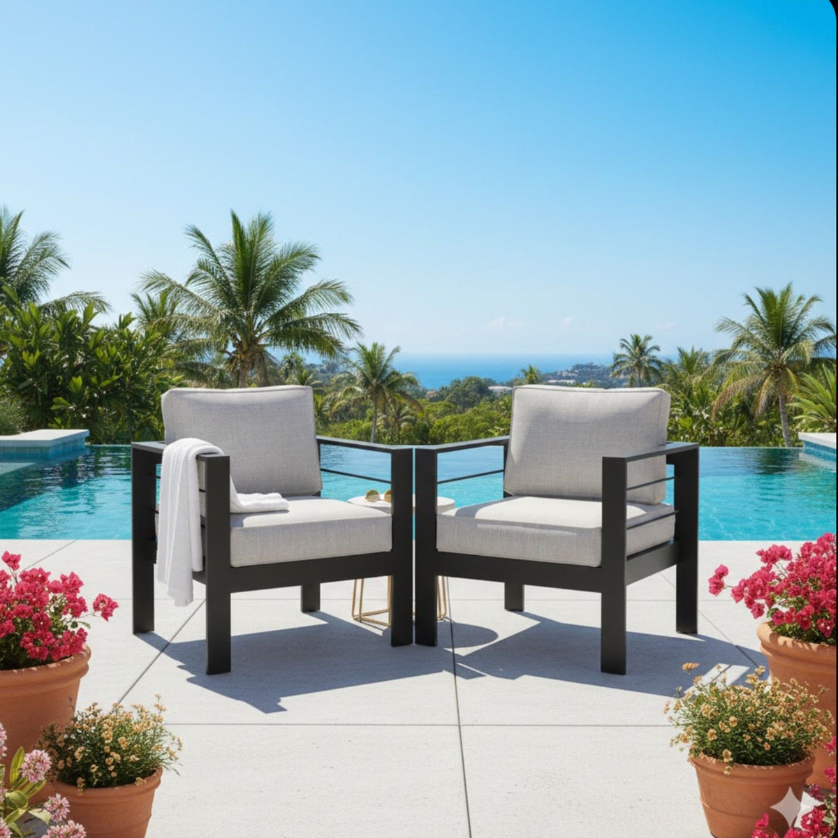 Modernos sillones de patio para todo clima y cojines gruesos (juego de 2)