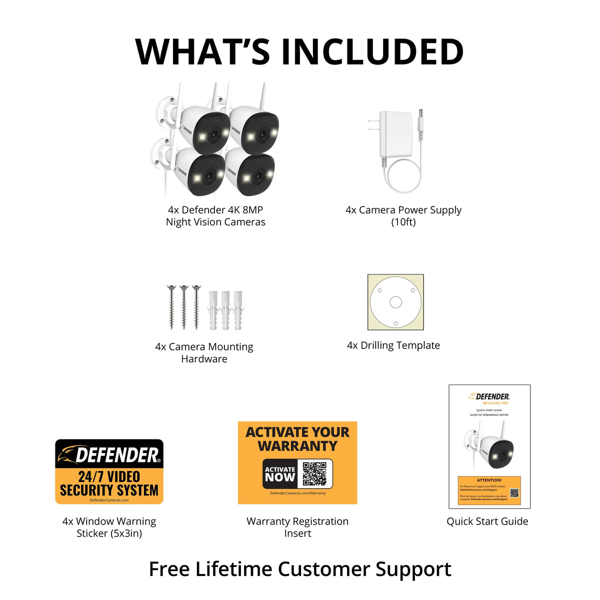Defender - AI POWERED 4K Guard Pro Wi-Fi 6 Plug-in Security Camera, 4 Pack - White