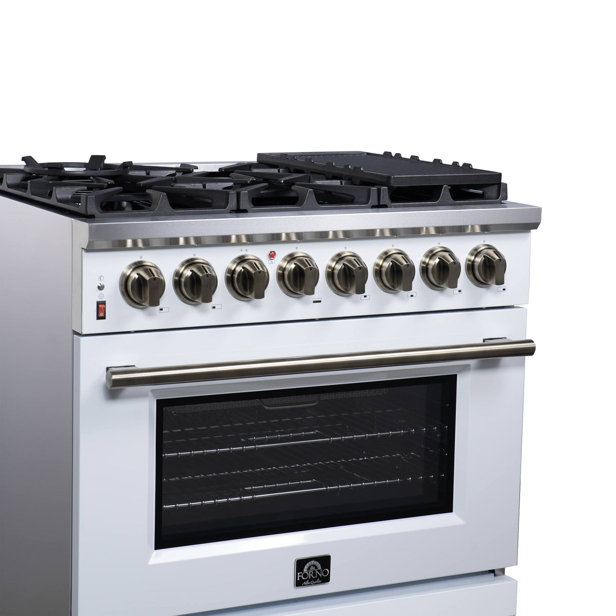 Forno Appliances - 36 in. Wide 6 Burner Massimo 5.36 Cu. Ft. Freestanding Dual Fuel True Convection Range with Air Fryer Basket - White