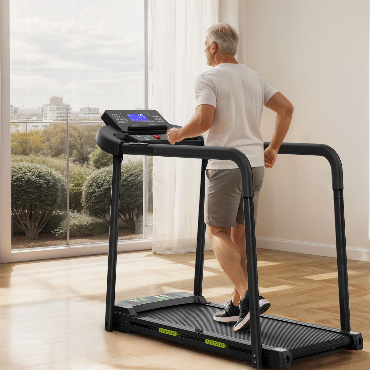 Cinta de correr Walking Pad con diseño plegable, pantalla LED grande, pasamanos estables - Negro