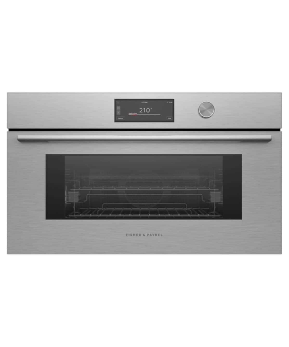 Fisher & Paykel - 30"1.9 Cu. Ft. Single Convection Combination Steam Oven, 6.8" Contemporary - Brushed Silver