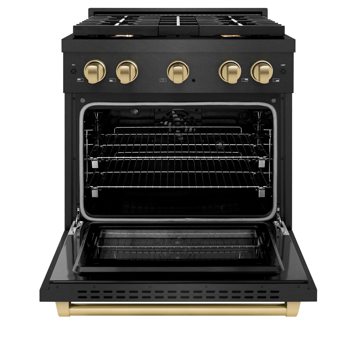 ZLINE - 30 in. Wide 4 Burner Autograph 4.2 cu. ft. Freestanding Paramount Dual Fuel Range with Bronze Accents - Black Satin Stainless Steel