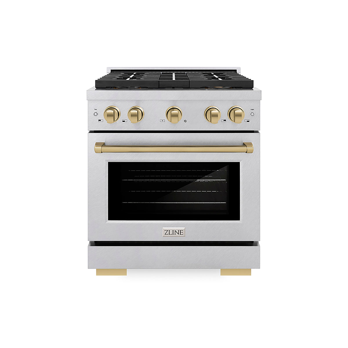 30 in. Wide 4 Burner ZLINE Autograph 4.2 cu. ft. Freestanding Paramount Gas DuoPro Range and Champagne Bronze Accents - Stainless Steel