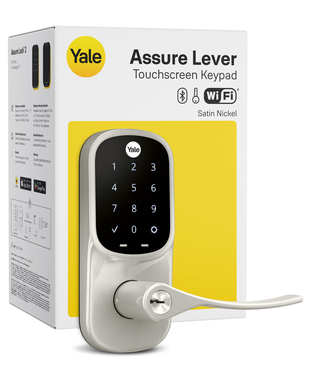 Yale - Assure Lock - Smart Lock Wi-Fi Lever with Touchscreen Keypad | Key Access - Satin Nickel