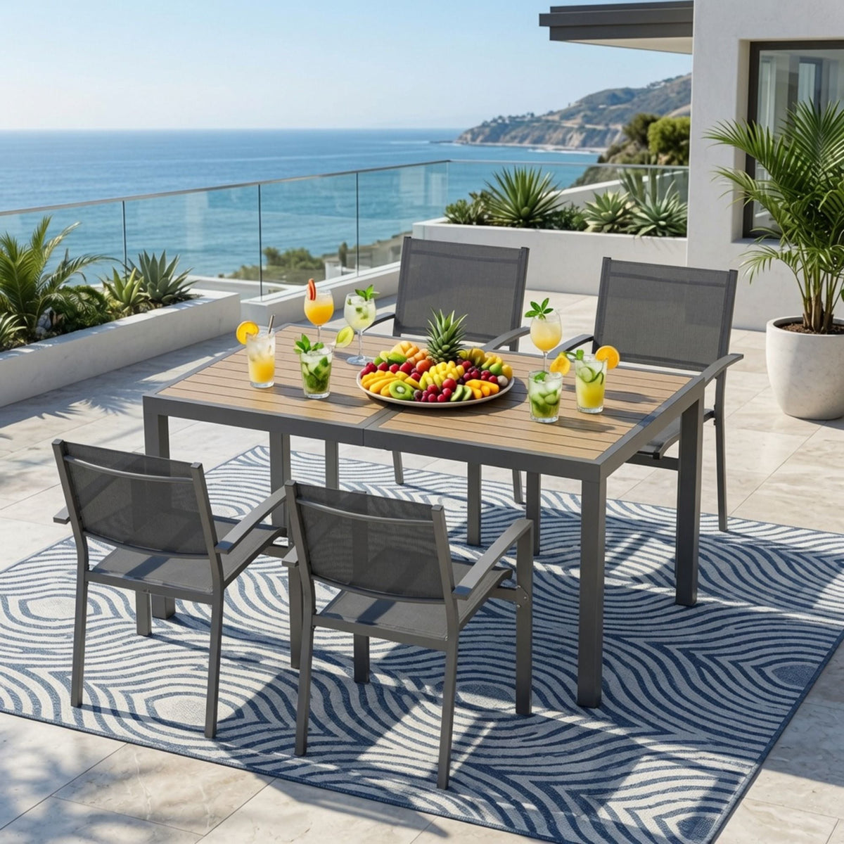 Juego de comedor para patio de 5 piezas con mesa y sillas para uso en exteriores - Gris