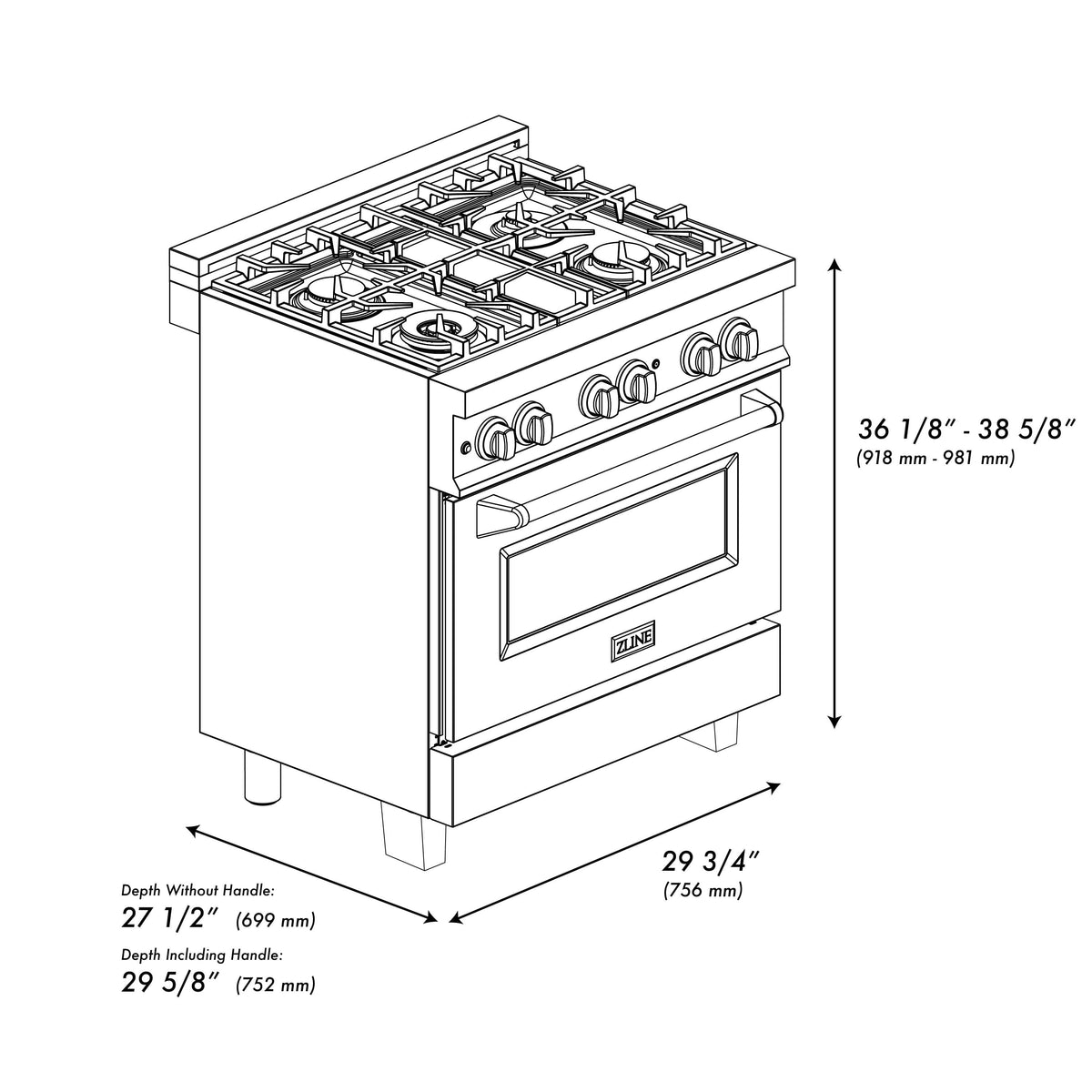 ZLINE - 30 in. Wide 4 Burner Autograph Legacy Dual Fuel Range with White & Gold Accents (RAZ-WM-30-G) - Stainless Steel/Matte White