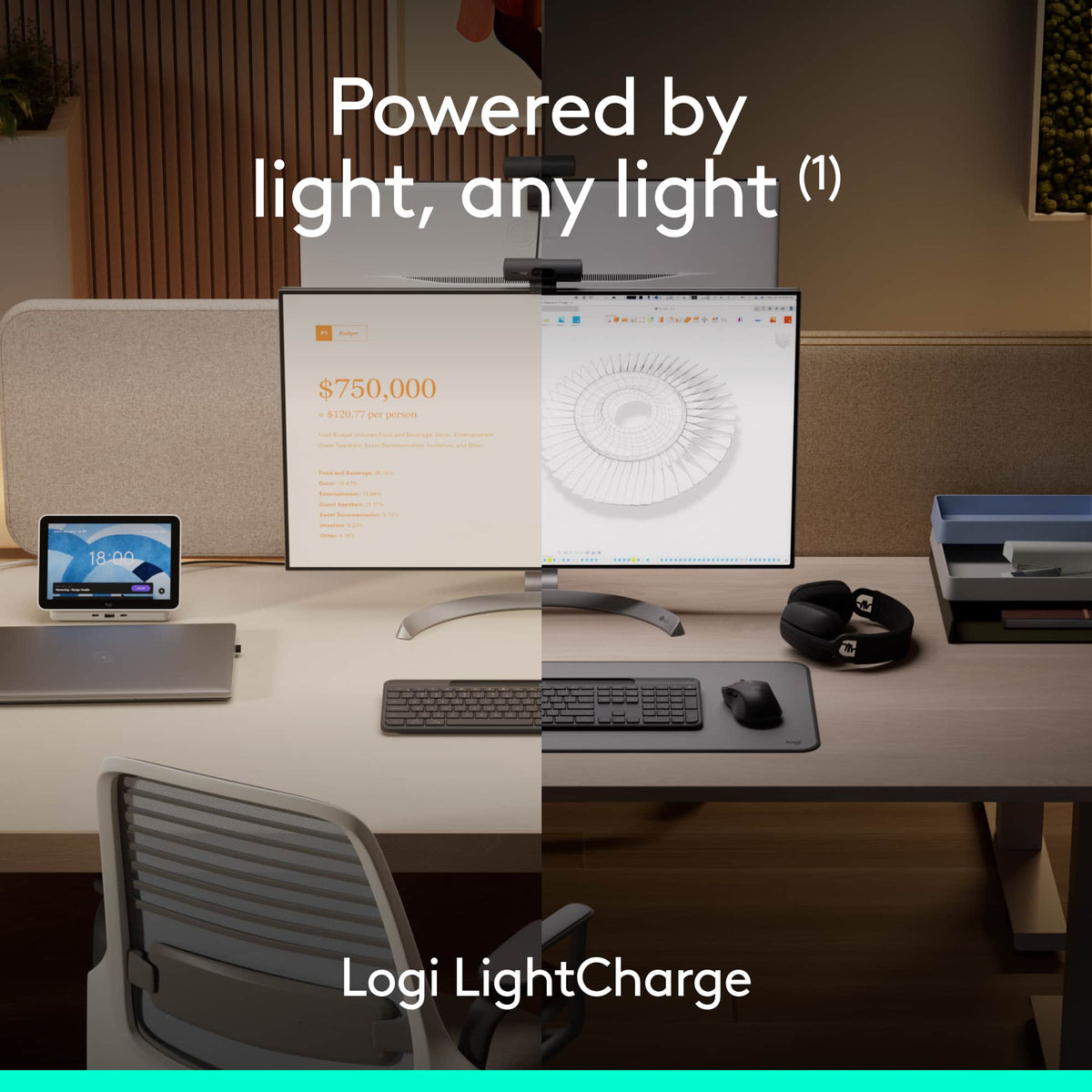 Logitech - Signature Slim Solar+ K980 For Business Full-Size Wireless Scissor Low-Profile Switch Keyboard with Solar Charging - Graphite