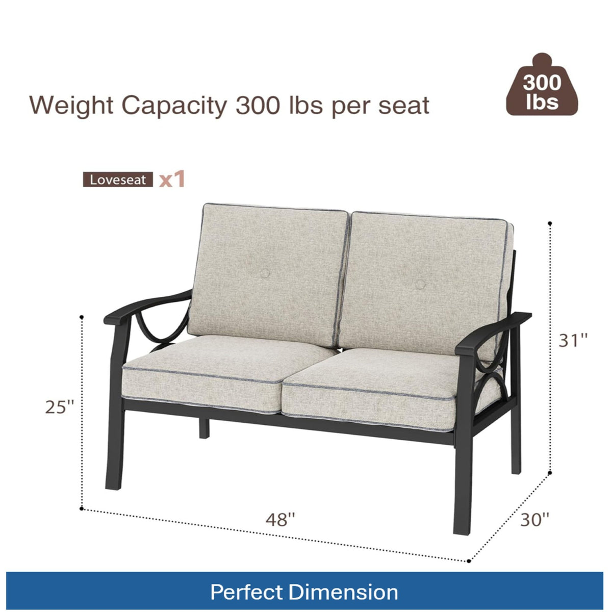 All Weather Loveseat 2 Seats Sofa With Cushions - Light Khaki / Beige