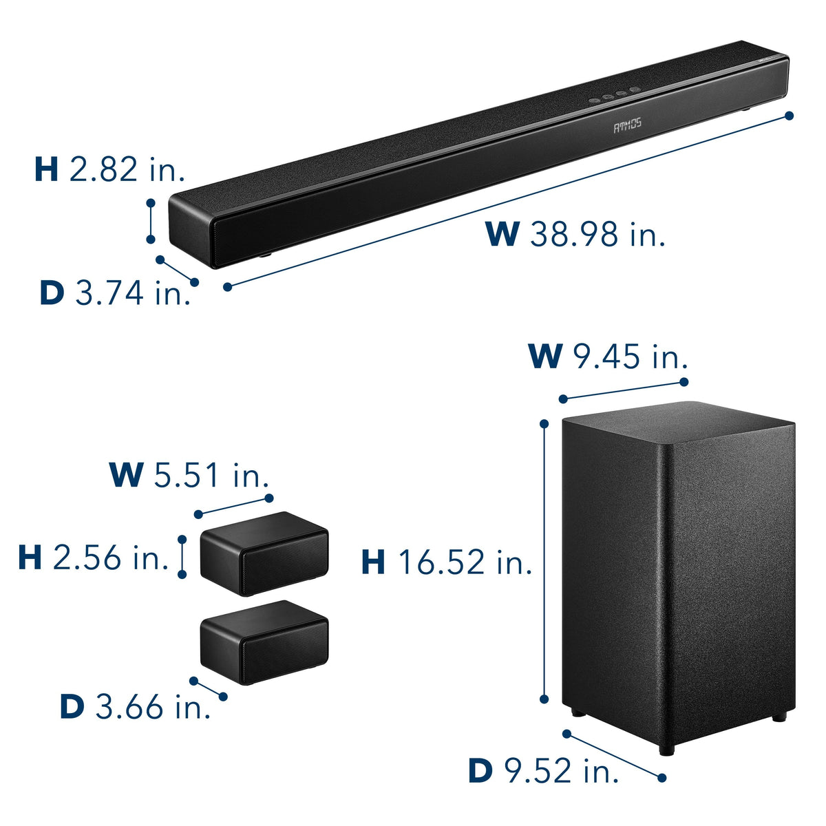 Insignia™ - 5.1.2 Channel Home Theater Soundbar with Wireless Subwoofer and Rear Speakers, Dolby Atmos, DTS:X, Bluetooth - Black