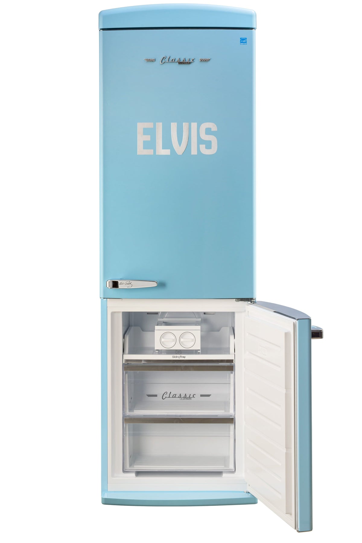 Unique Appliances - 24 in. Wide Elvis Classic Retro 12 cu ft. Counter-Depth Bottom Freezer Refrigerator - Blue Hawaii