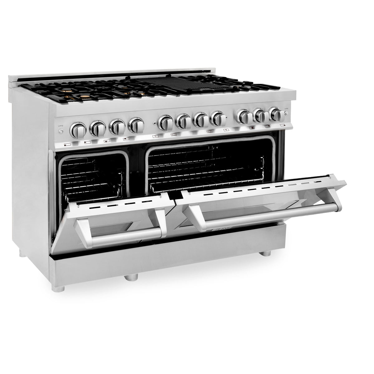 ZLINE - 48 in. Wide 7 Burner Legacy Dual Fuel Freestanding Range w/ Gas Cooktop & 2 Electric Ovens - Stainless Steel Look