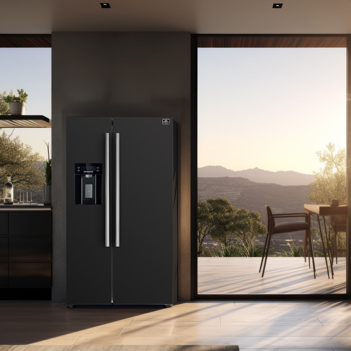 Forno Appliances - 36 in. Wide Salerno 20 Cu. Ft. Side-by-Side Counter-Depth Refrigerator with Ice and Water Dispenser - Black