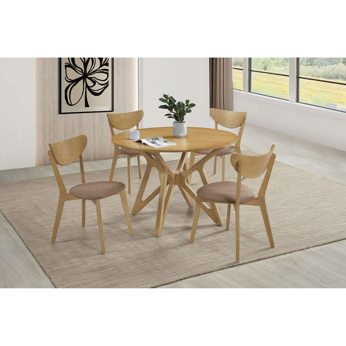 Juego de comedor redondo Barlow de 5 piezas con sillas - Nogal