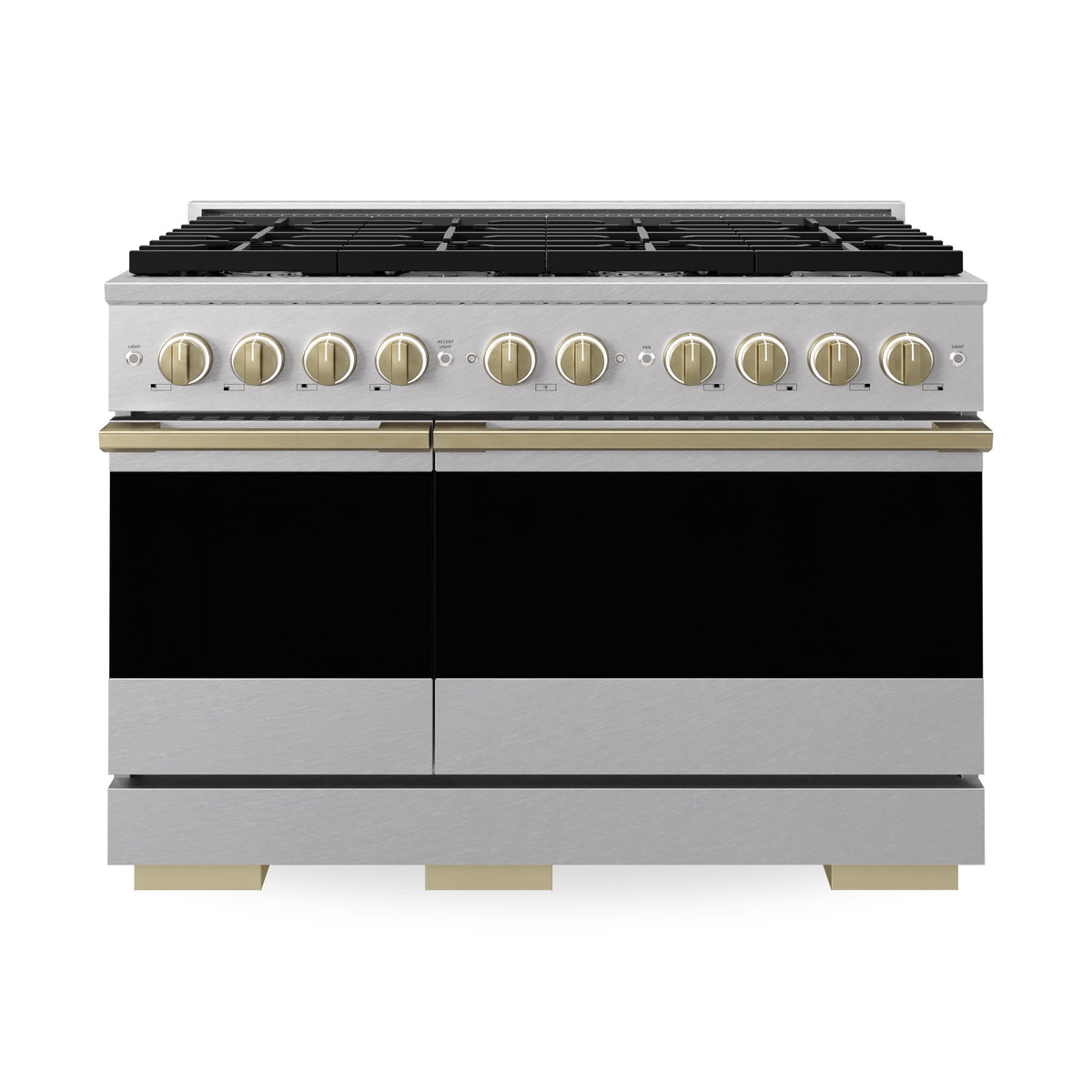 ZLINE - Autograph 48 in. 6.7 cu. ft. Marino Dual Fuel Freestanding Range with 8 Gas Burners in Satin Steel with Bronze Accents - Satin Stainless Steel