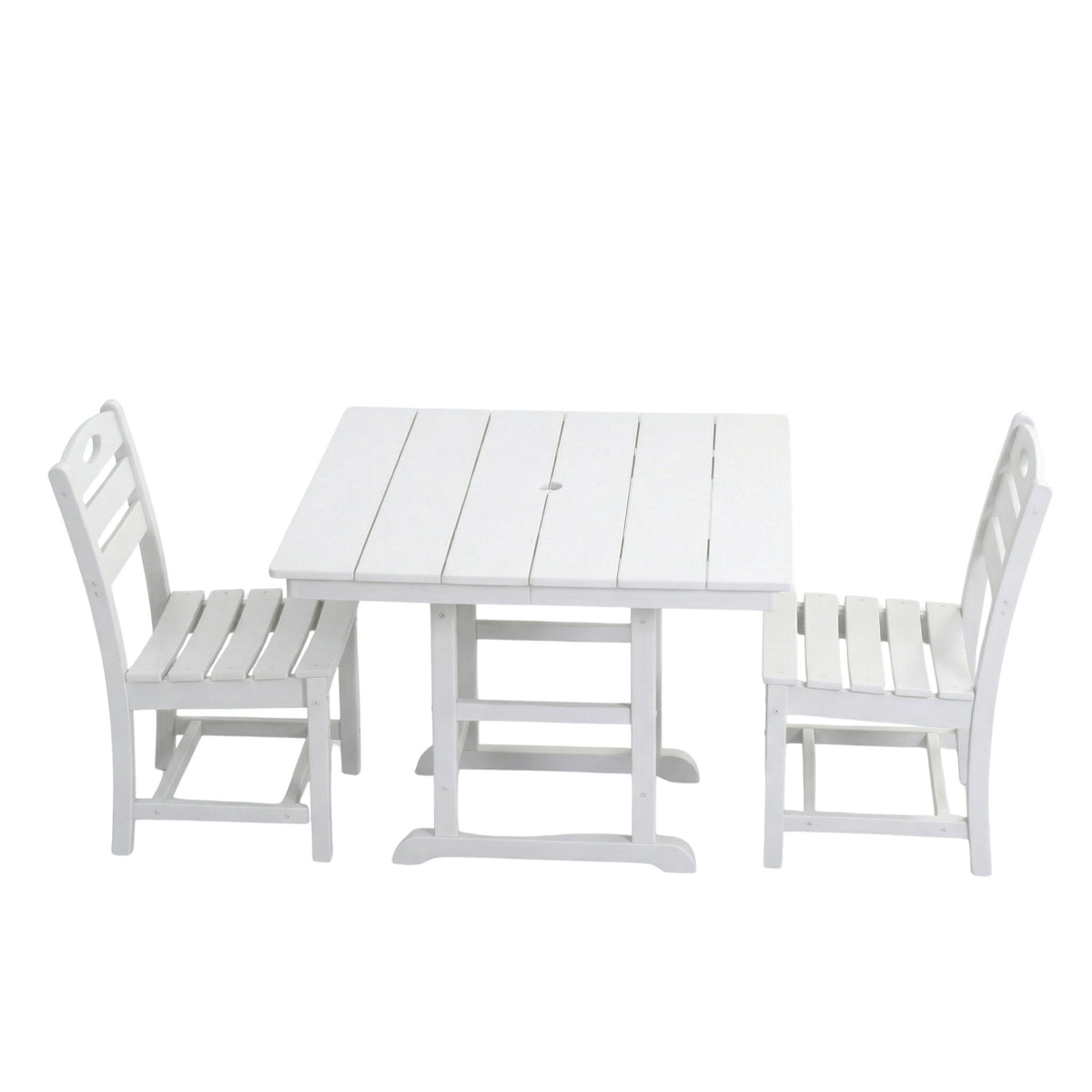 Juego de comedor para patio exterior, mesa cuadrada con orificio para sombrilla y sillas sin brazos