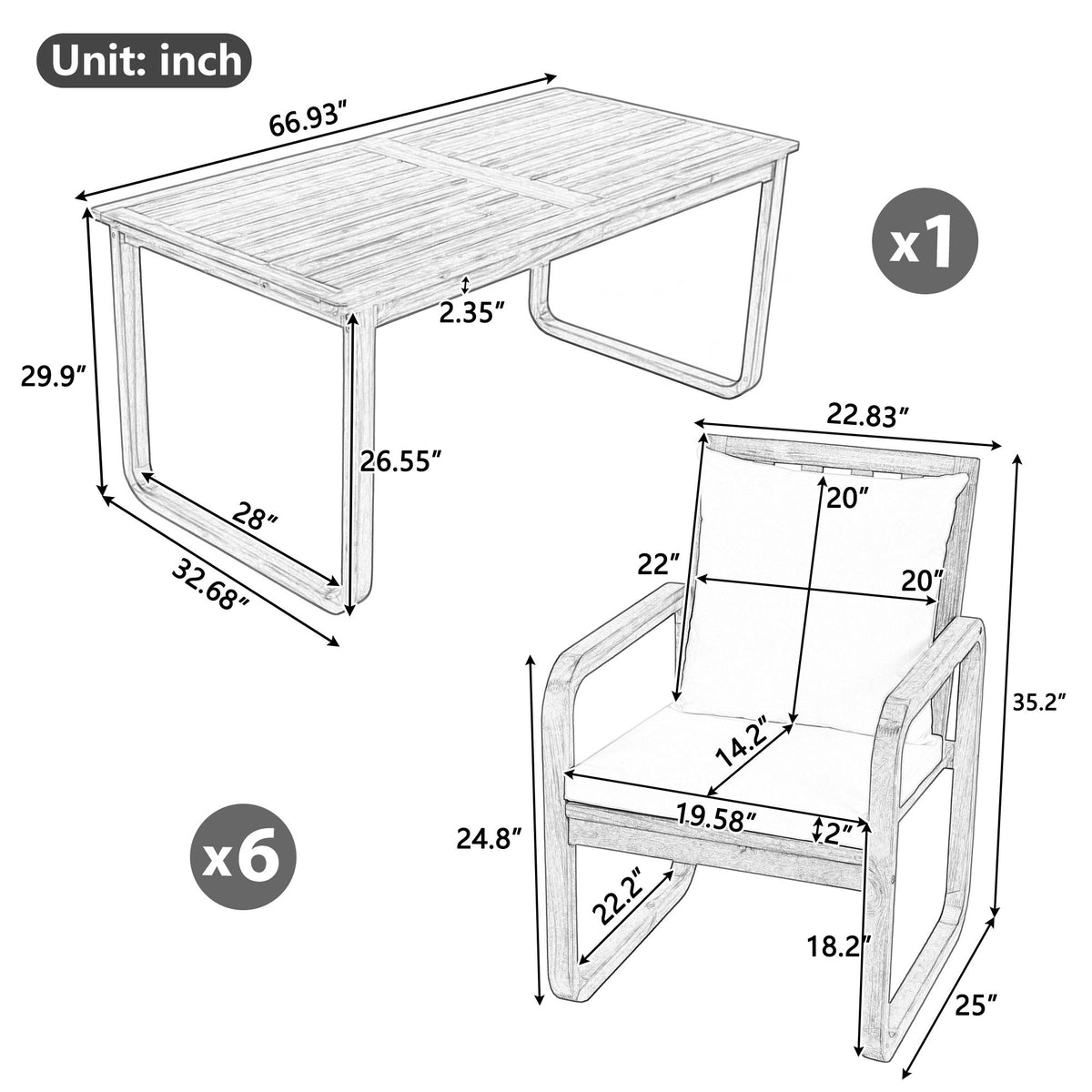 Juego de comedor para patio exterior de 7 piezas con cojines extraíbles