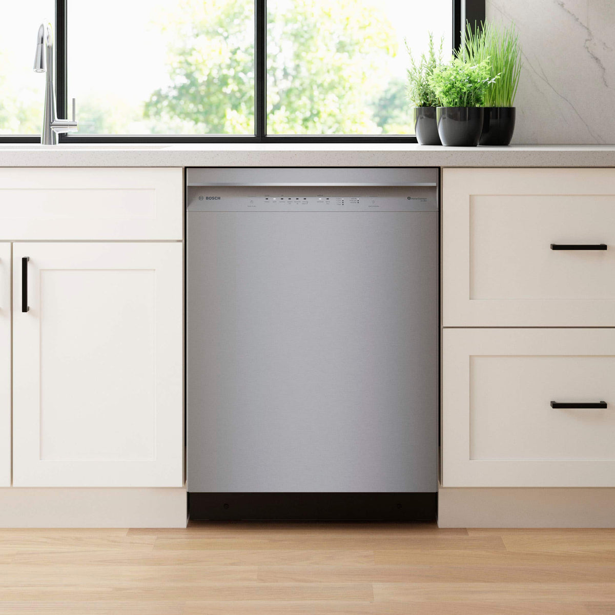 Bosch - 300 Series 24" Front Control Smart Built-In Stainless Steel Tub Dishwasher with 3rd Rack and AquaStop Plus, 46 dBA - Stainless Steel