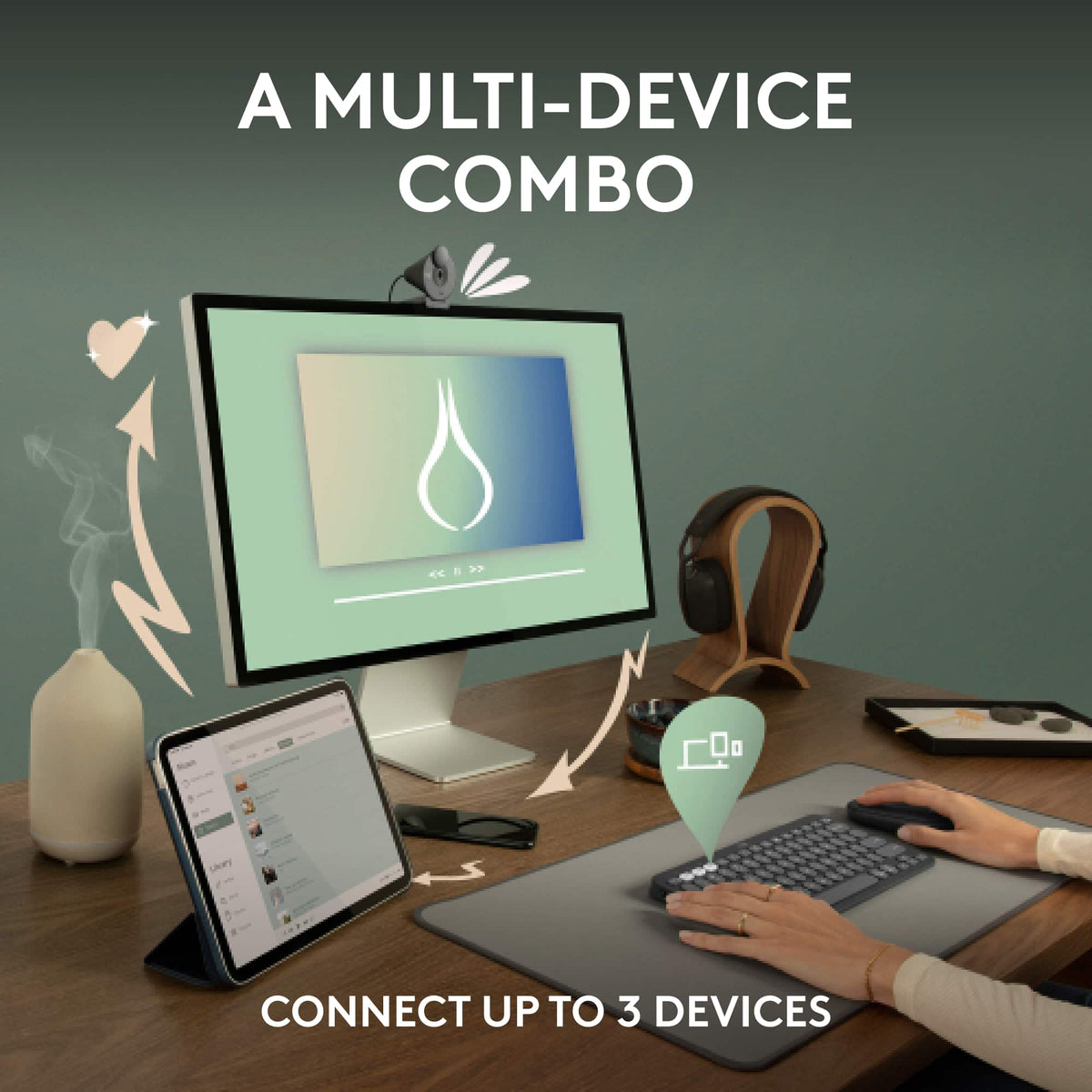 Logitech - Pebble 2 Combo Compact Wireless Scissor Keyboard and Mouse Bundle for Windows, macOS, iPadOS, Chrome - Graphite
