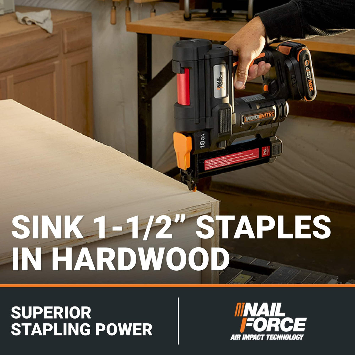 WORX - Nitro WX844L 20V 18-Gauge Narrow Crown Stapler - Black