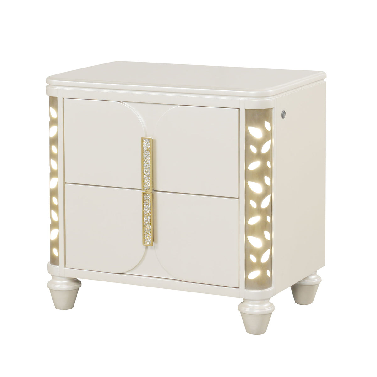 Cinderella - Mesita de noche con detalles de LED y 2 cajones de almacenamiento - Beige
