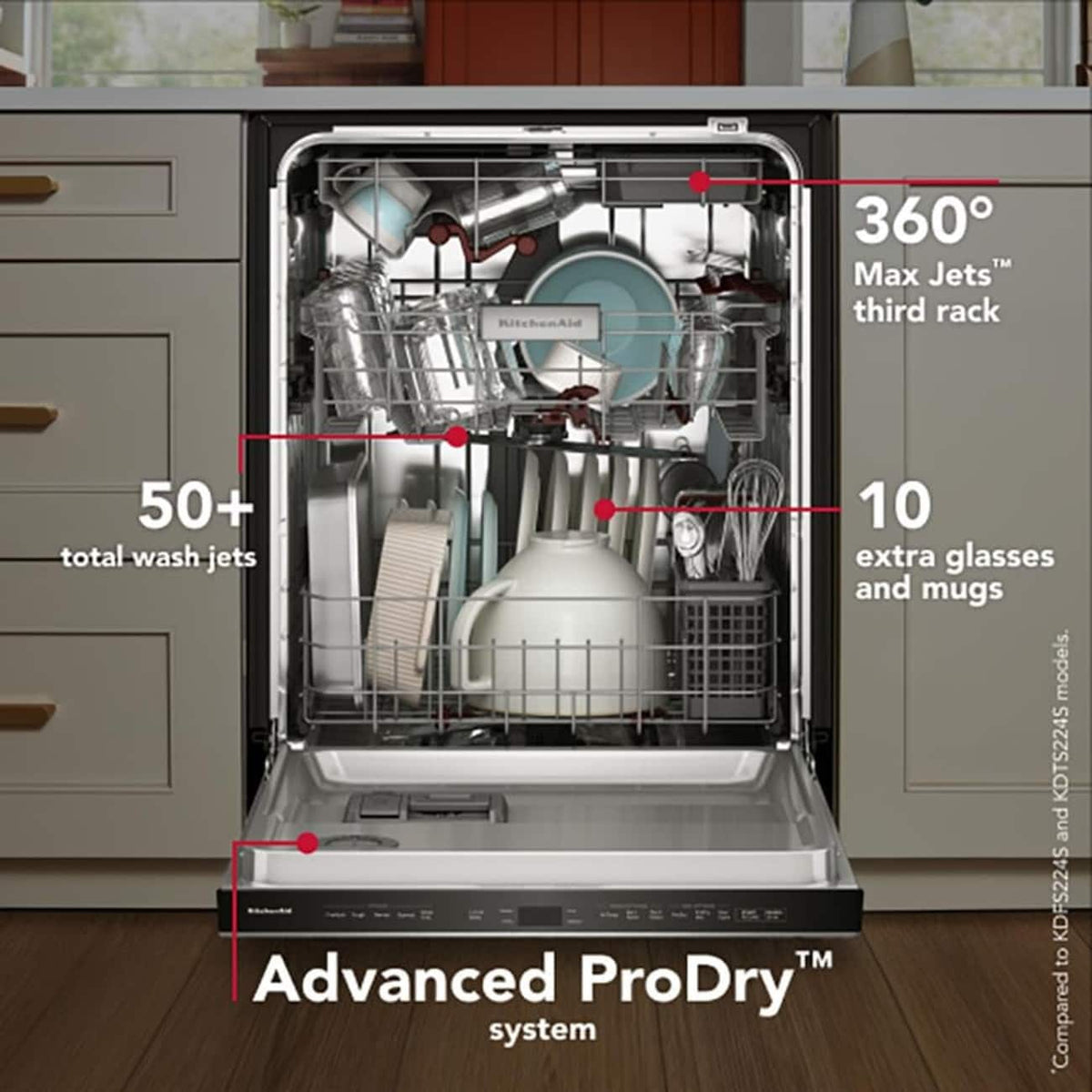 KitchenAid - 24" Top Control Built-In Dishwasher with 360 Max Jets Third Rack, Advanced ProDry, Ultra-bright LED Lighting - Stainless Steel