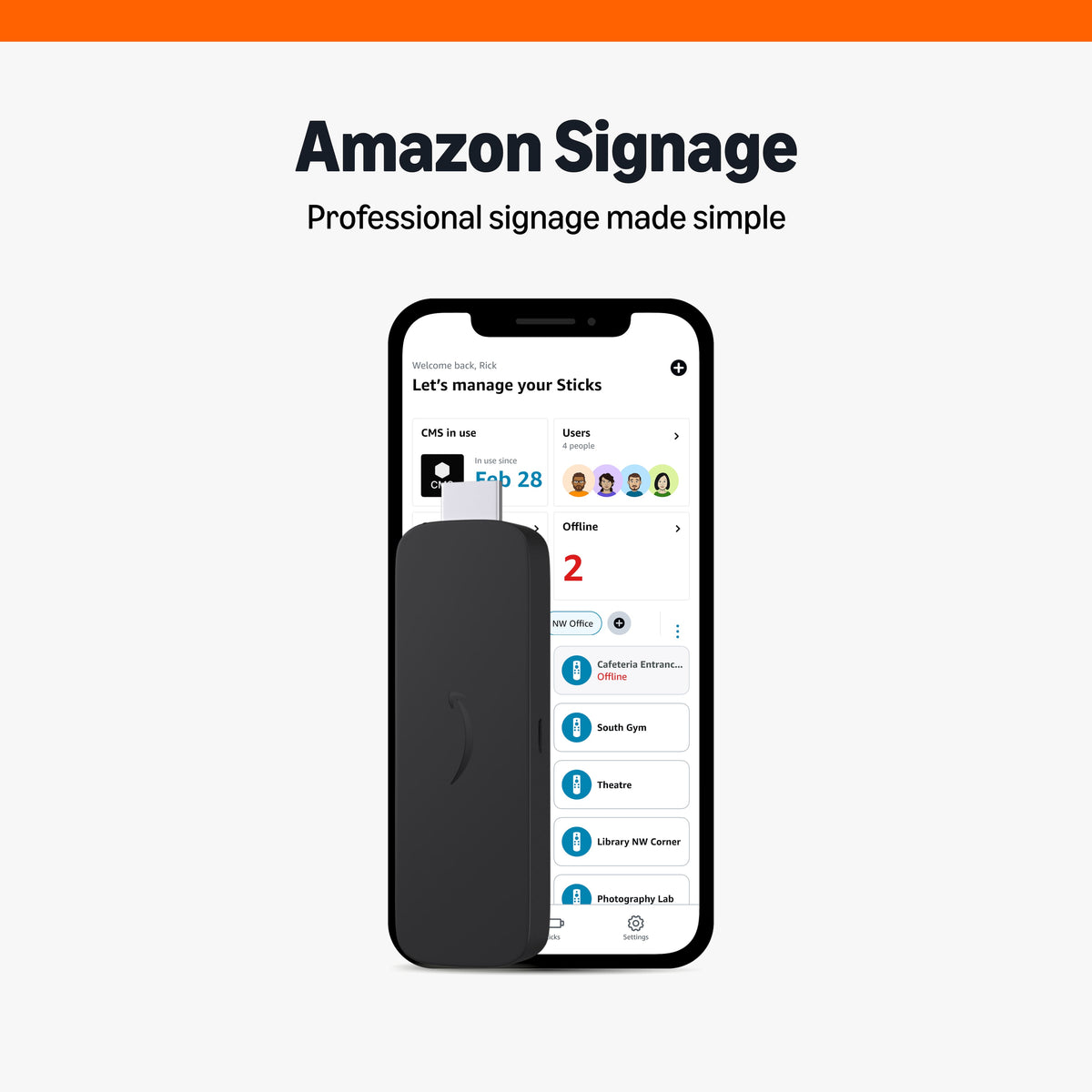 Amazon - Signage Stick – Pro 4K Signage – 16GB - Designed for Businesses, Easy Setup w/ free Mobile App/CMS Compatibility - Black