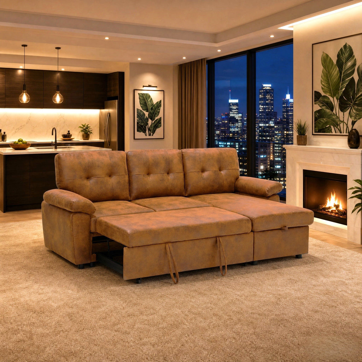 Convertible Sectional Sofa Bed With Pull Out Sleeper And Storage