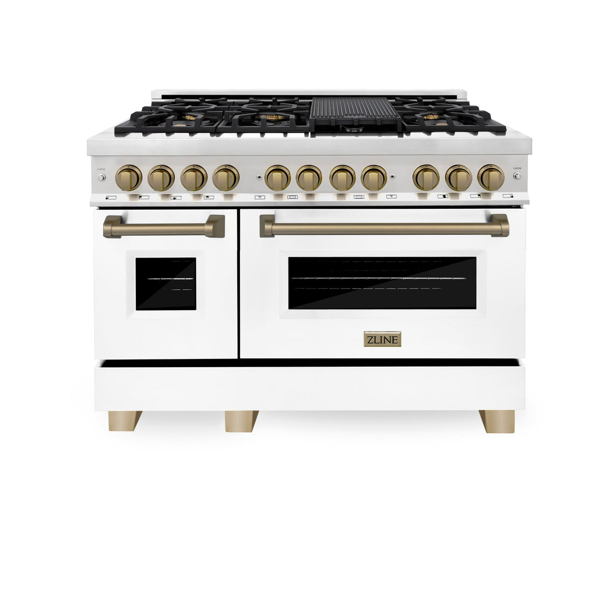 ZLINE - 48 in. Wide 8 Burner Autograph Legacy Dual Fuel Range in White & Bronze Accents (RAZ-WM-48-CB) - Multicolor