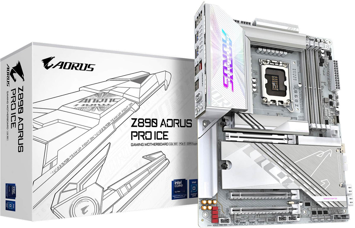GIGABYTE - Z890 AORUS PRO ICE (Socket LGA 1851) Intel Z890 ATX DDR5 Wi-Fi 7 Motherboard - White