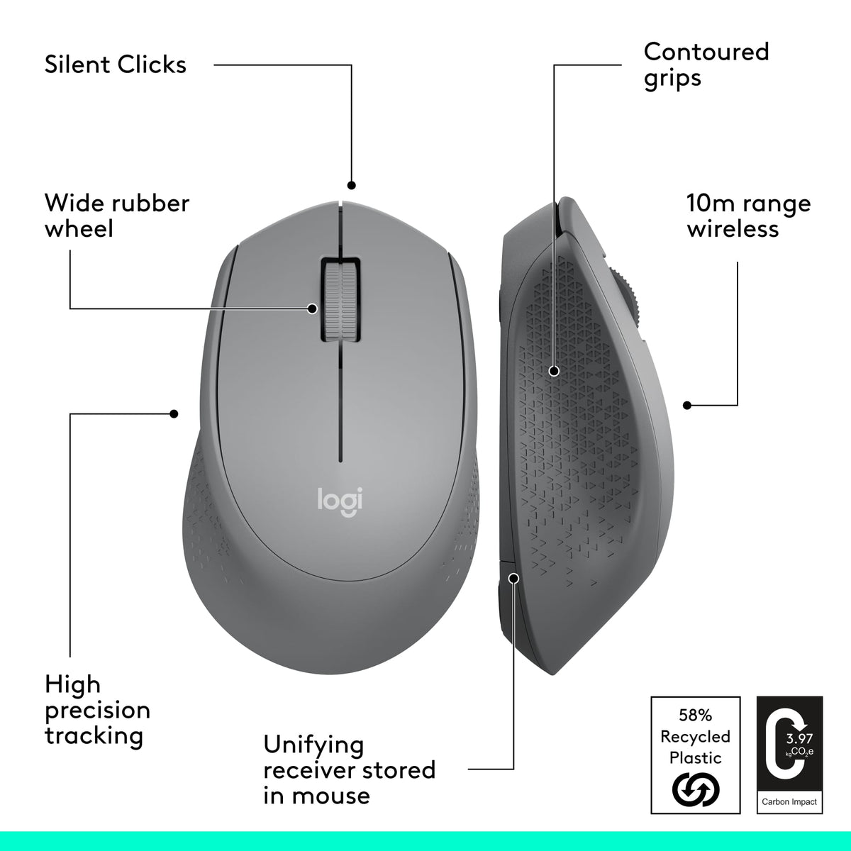 Logitech - M330 SILENT Wireless Optical Mouse with Quiet Clicks - Wireless - Gray