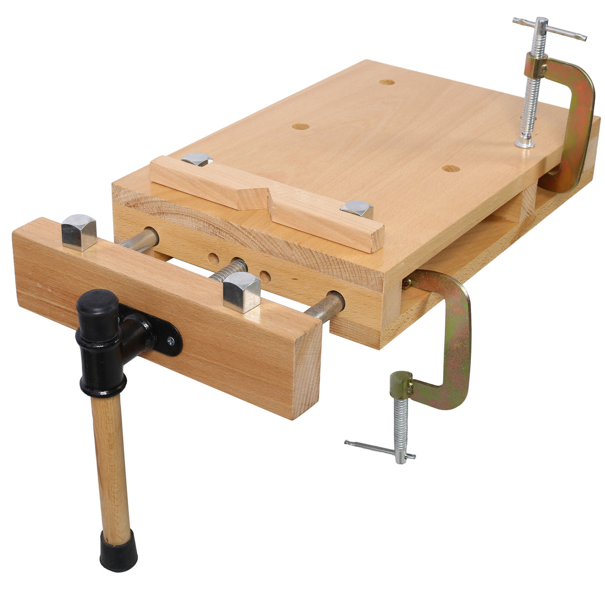 Portable Hard Wood Workbench With Quick Release Handle And G Type Fixing Clips For Woodworking - Natural