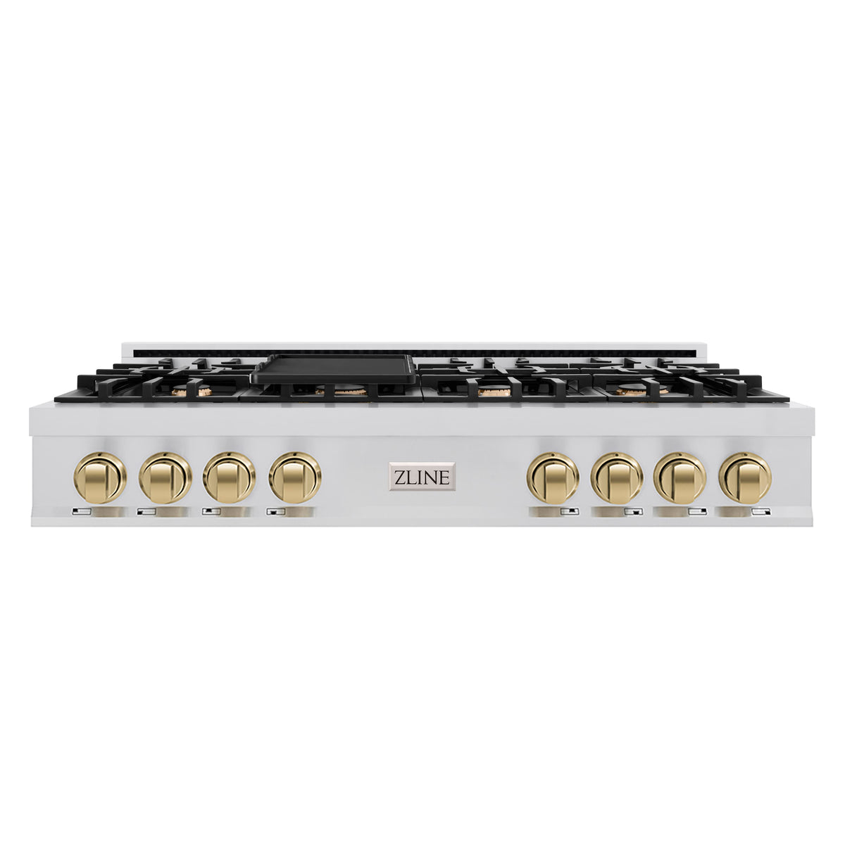 ZLINE - Autograph 48 in. Slide-In Classic Rangetop w/ 8 Burners in Stainless Steel & Champagne Bronze Accents - Stainless Steel
