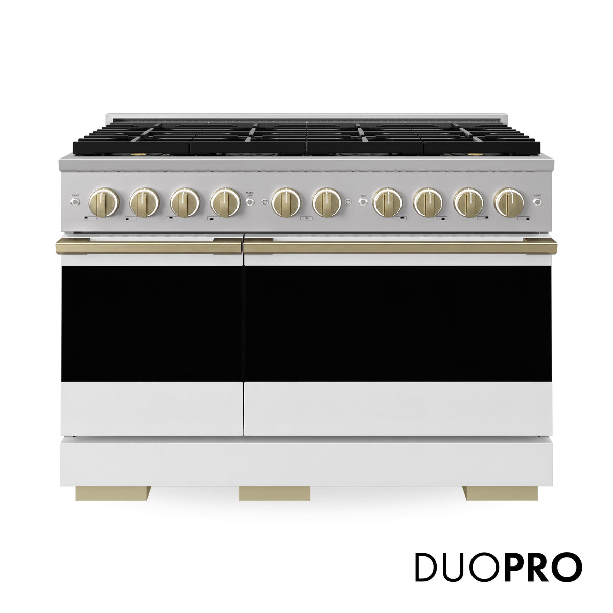 ZLINE - Autograph 48 in. 6.7 cu. ft. Marino Freestanding DuoPro Gas Range w/ White Matte Door and Champagne Bronze Accents - White Matte