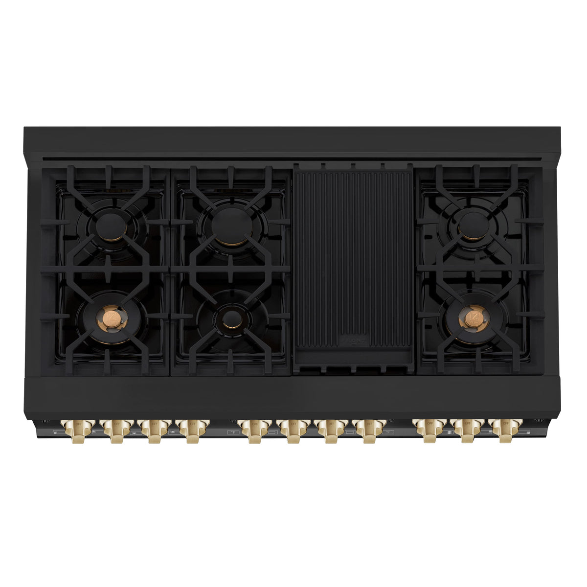 ZLINE - 48 in. Wide 7 Burner Autograph 6.0 cu. ft. Freestanding Legacy Dual Fuel Range with  Black Steel & Gold Accents - Black