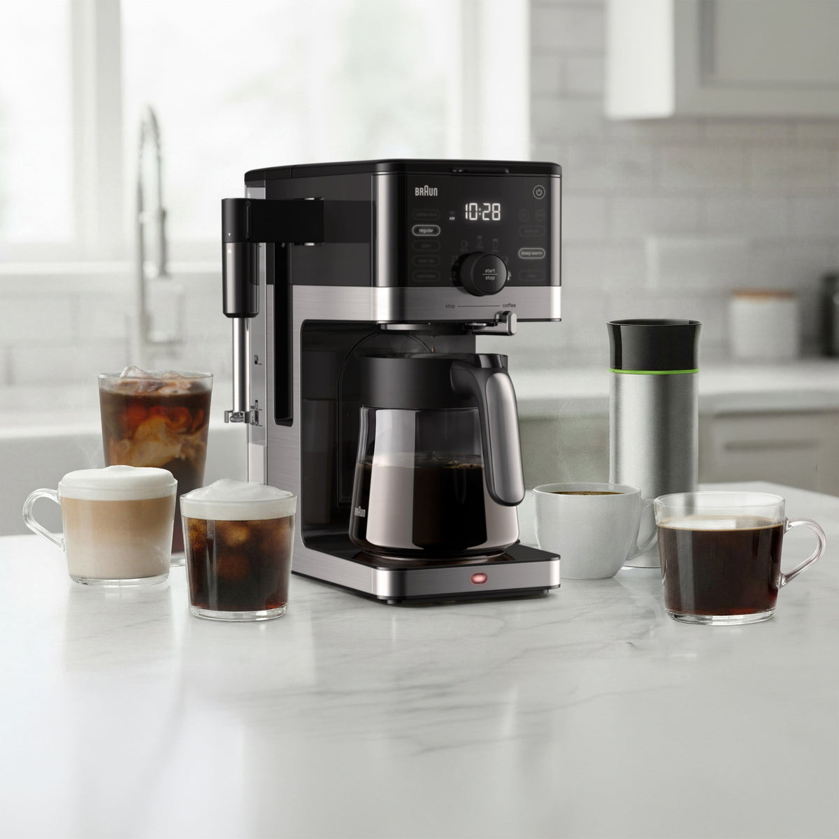 Braun - OptiBrew Pro 10 Cup Drip Coffee Maker with Milk Frother & Cold Brew - Stainless Steel