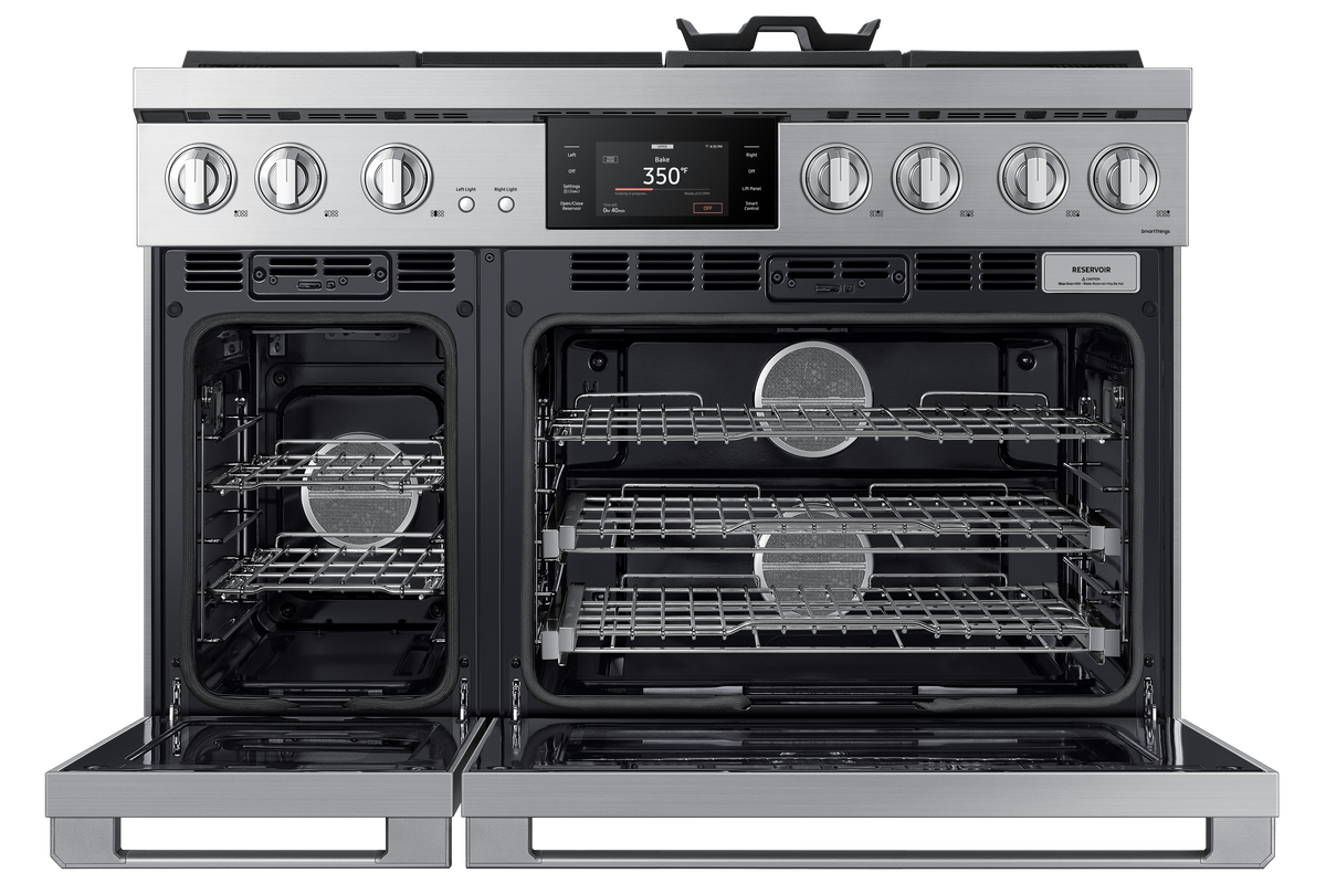 Dacor - 48 in. Wide 6 Burner Transitional 8.8 Cu. Ft. Slide-In Dual Fuel Four-Part Pure Convection Range with GreenClean - Silver Stainless Steel