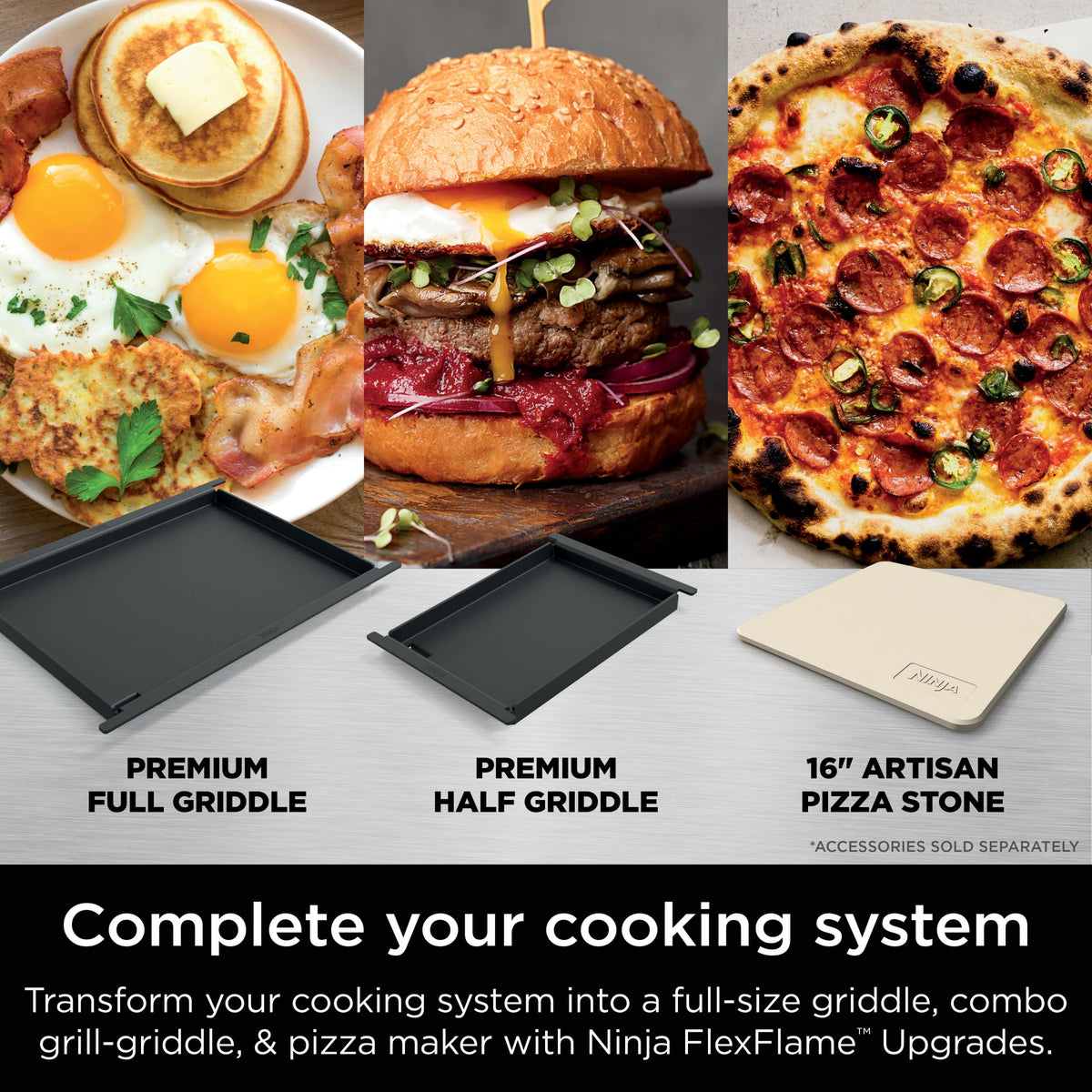 Ninja - FlexFlame Electric & Propane Grill, 5-in-1 Outdoor Cooking System - Stainless Steel