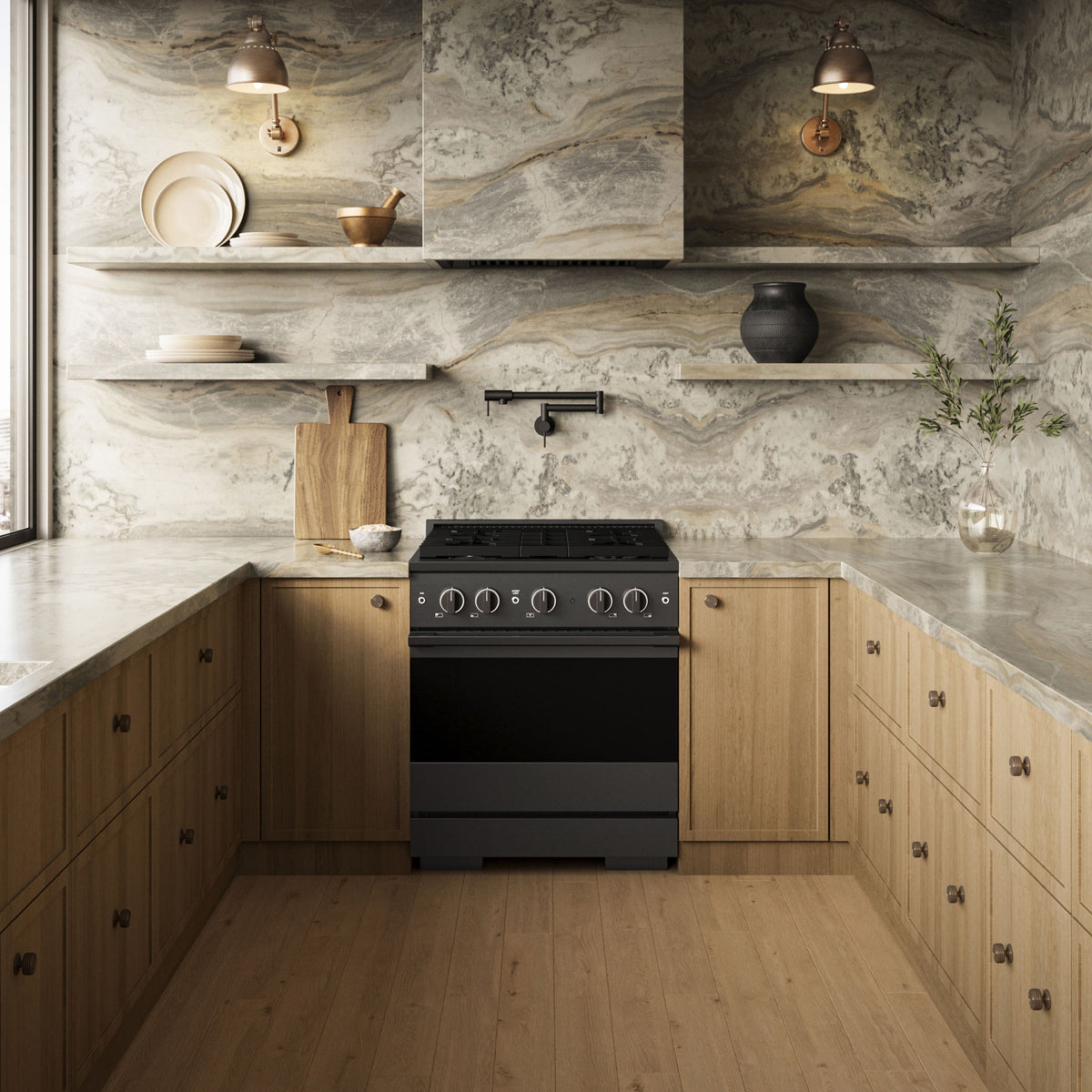 ZLINE - 30 in. 4.2 cu. ft. Marino Dual Fuel Freestanding Range with 4 Gas Burners and Convection Oven in Black Stainless Steel - Black Stainless Steel