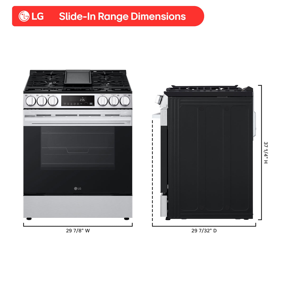 LG - 30-in Wide 5.8 Cu. Ft. Slide-In Gas True Convection Smart Range with 5 Burners, Air Fry and UltraHeat 20K Burner - Stainless Steel