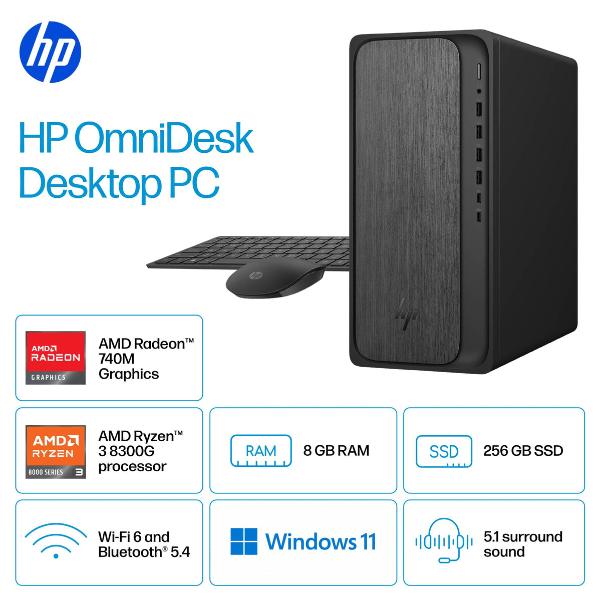 HP - OmniDesk Desktop - AMD Ryzen 3 8300G 2024 - 8GB DDR5 Memory - 256GB SSD - Gray Wood
