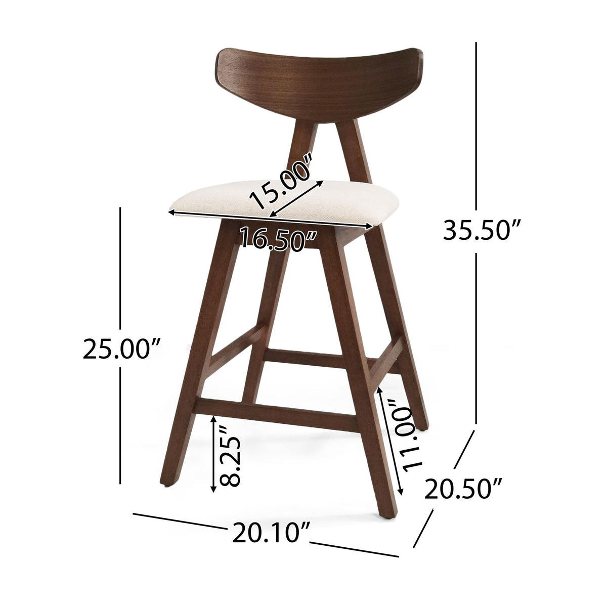 Mid Century Modern Counter Stool With V Shape Frame And Upholstered Seating