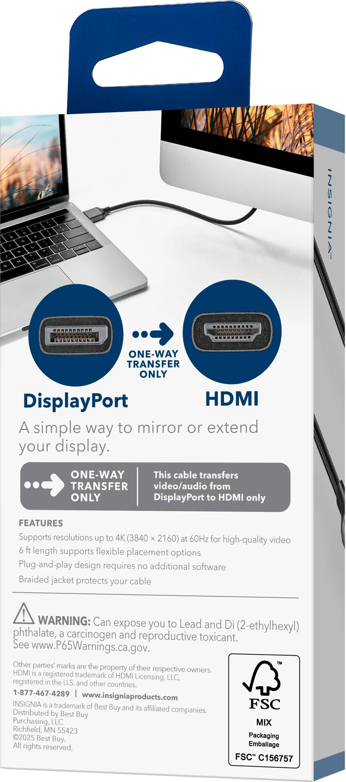 Insignia™ - 6 ft. DisplayPort to HDMI Cable - Black