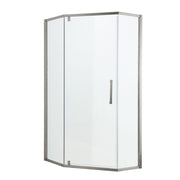Semi Frameless Neo Angle Hinged Shower Enclosure With Clear Tempered Glass - Brushed Silver