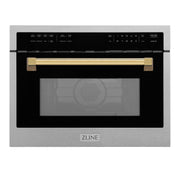ZLINE - Autograph 24 in. 1.6 cu. ft. Built-in Convection Microwave Oven with Sensor Cooking in Satin Stainless with Gold Accents - Satin Stainless Steel