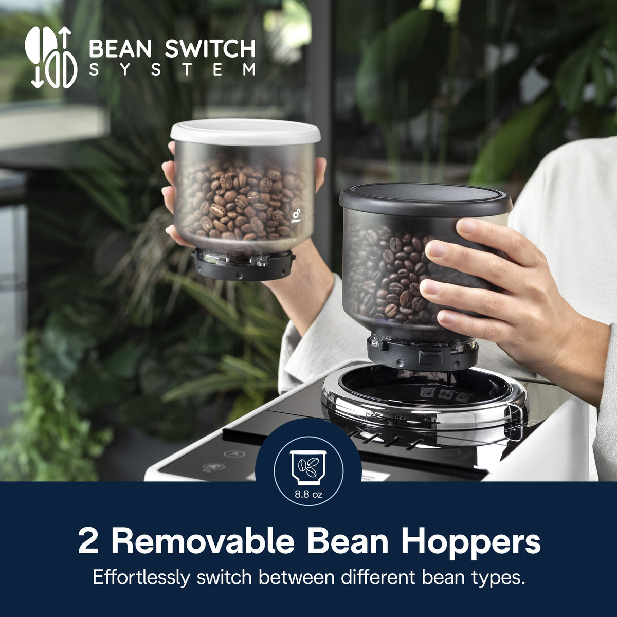 De'Longhi - Rivelia Fully Automatic Espresso Machine, Integrated Grinder, 2 Removable Bean Hoppers, Automatic Milk Frother - Arctic White